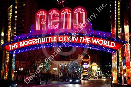 The Reno Arch, an iconic landmark in Reno, Nevada, USA.