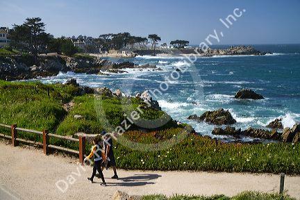 Coastal walk and historical homes along the Pacific Ocean at Pacific Grove, California, USA.