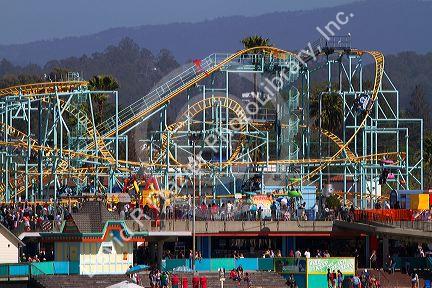 The Undertow steel spinning roller coaster at Santa Cruz Beach Boardwalk in Santa Cruz, California, USA.