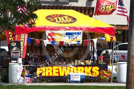 Vendor selling legal fireworks in Boise, Idaho, USA.