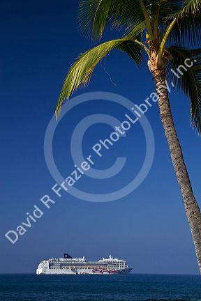 The Pride of America cruise ship at anchor off the coast at Kailua-Kona on the Big Island of Hawaii, USA.