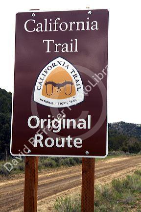 Sign for the original route of the California Trail at City of Rocks National Reserve, Idaho, USA. 