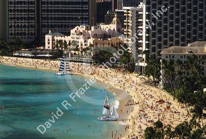 Royal Hawaiian hotel at Waikiki Beach in Honolulu, Hawaii.