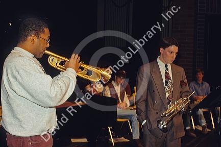 Wynton Marsalis with music students during seminar at Boise, Idaho.