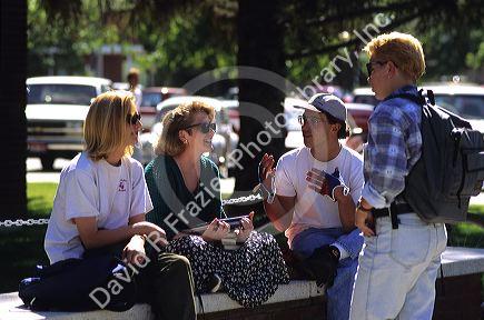 College students talk on the Boise State University campus, Boise, Idaho.
