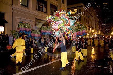 Chinese dragon in the Chinese new year parade in San Francisco, California.