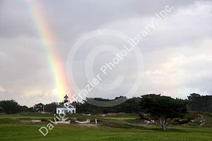 Rainbow over Point Pinos lighthouse at Pacific Grove, California.