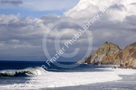 Waves and beach at Pacific City, California.