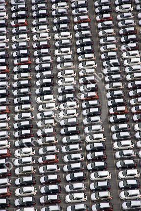 Automobiles lined up at the Port of Long Beach in Los Angeles, California.