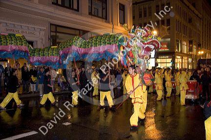 Chinese dragon in the Chinese new year parade in San Francisco, California.