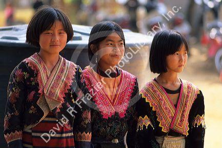 Hmong Hill Tribe girls in traditional dress, Thailand.