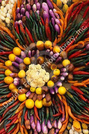 Fruit and vegetables artfully displayed in Chiang mai, Thailand.