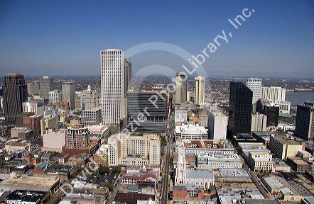 Aerial view and cityscape of New Orleans, Louisiana.