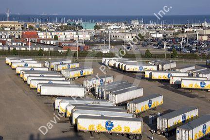 Chiquita bananna transport trailers lined up at Gulfport, Mississippi.