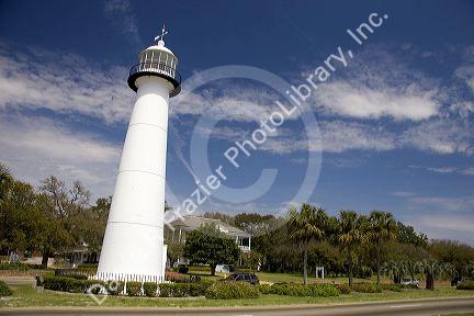 Biloxi lighthouse is a landmark sitting in the middle of highway U.S. 90. in Mississippi.
