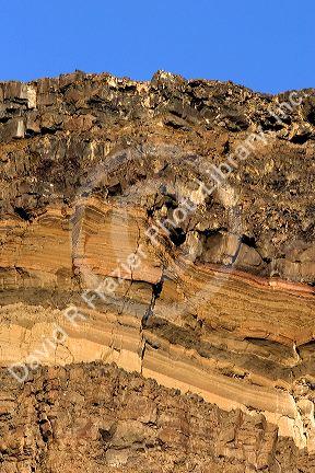 Sedimentary rock layers along the Snake River at Swan Falls, Idaho.