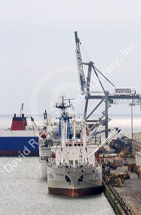 Gulfport, Mississippi port with ships docked.