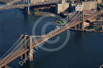 Aerial view of the Brooklyn Bridge, New York, New York.