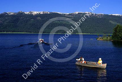 People fishing and boating on Cascade Lake, Idaho.