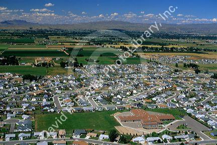 Aerial image of housing near farmland in Idaho.