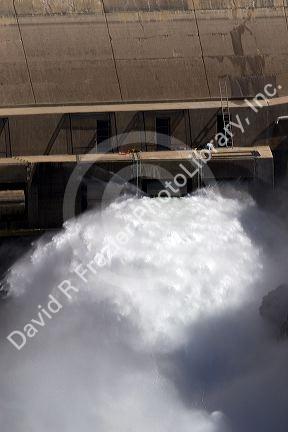 Water pours out of a valve in the Arrowrock Dam in Idaho.