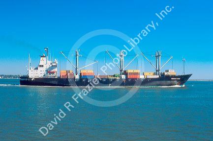 Self loading container ship underway at Charleston, South Carolina.