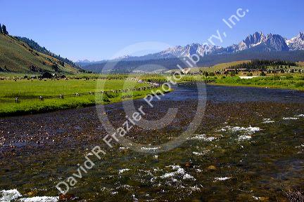 Salmon River and Sawtooth Mountains in Stanley, Idaho.