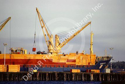 Diamond Shamrock lumber being loaded aboard a ship at Nanaimo, British Columbia.