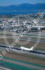 Japan Airlines Boeing 747 landing at Los Angeles International airport, California.