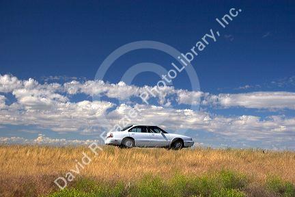 Automobile traveling on the highway.