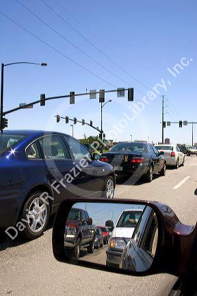 Waiting in traffic at a stop light in Boise, Idaho.