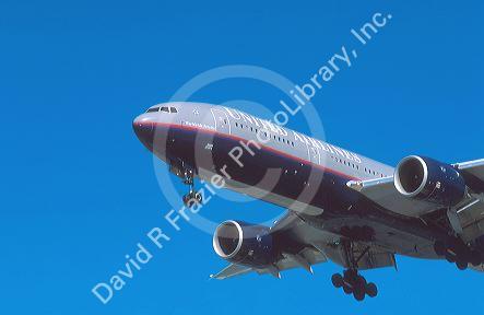 United Airlines boeing 767 in flight.