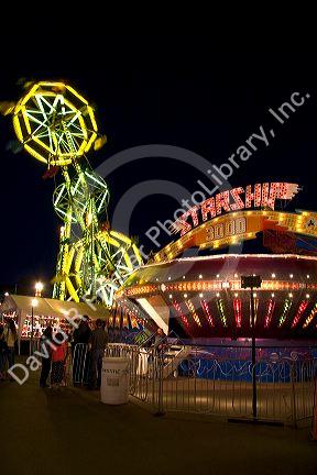 Fair rides at the Iowa state fair in Des Moines.