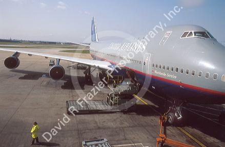 United Boeing 747 being serviced at San francisco, California.