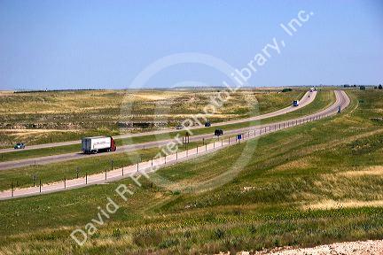 Automobiles travel on Interstate 80 near Pine Bluff, Nebraska.