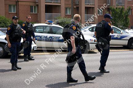 Police officers at an Anti-war protest in Salt Lake City, Utah. 8/22/2005