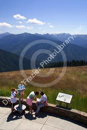 View of the Olympic Mountains and Olympic National Park from the patio of the visitor's center at Hurricane Ridge.