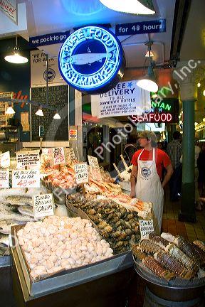 Fish market at the Pike Place Market in Seattle, Washington.