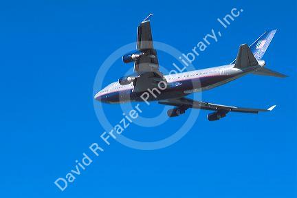 United Airlines Boeing 747 in flight.