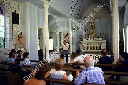 The interior of St. Philomena Catholic Church on the island of Molokai, Hawaii.