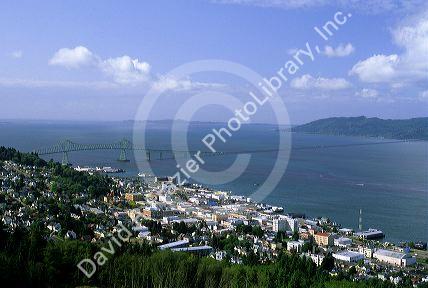 The town of Astoria, Oregon at the mouth of the Columbia River.