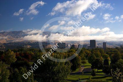 Fog lifting over Boise, Idaho.