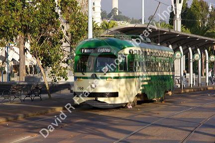 A retro trolley car in San Francisco, California.
