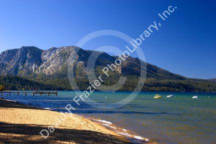 Boats in the water on Lake Tahoe, California.