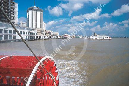 Paddlewheel on the Mississippi River in New Orleans, LA.
