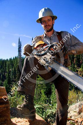 Portrait of a lumberjack at a logging operation in the Boise National Forest, Idaho.  (Model released)