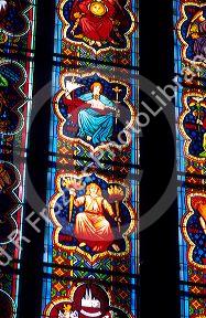 Stained glass window in the Dom Cathedral at Cologne, Germany.