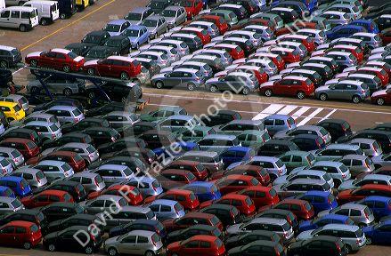Italian cars await export at the port in Salerno, Italy.