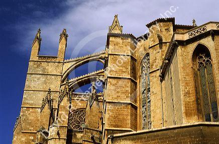 Flying buttresses on the Palma Cathedral in Majorca, Spain.