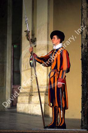 A Swiss Guard at St. Peter's Square in Vatican City, Rome, Italy.